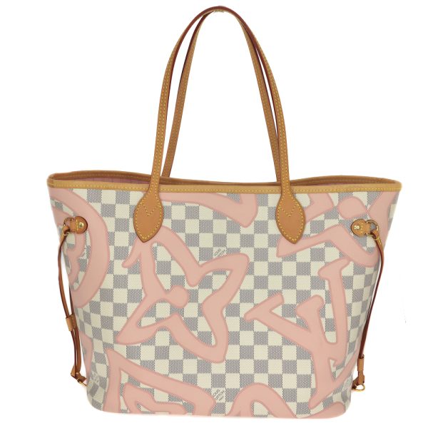 22 3092 2 Louis Vuitton Neverfull MM Damier Azur White Pink Tahiti Collection Taisienne Gold