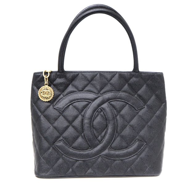 22 3973 2 CHANEL Reproduction Tote Bag Caviar Skin Black Gold Hardware