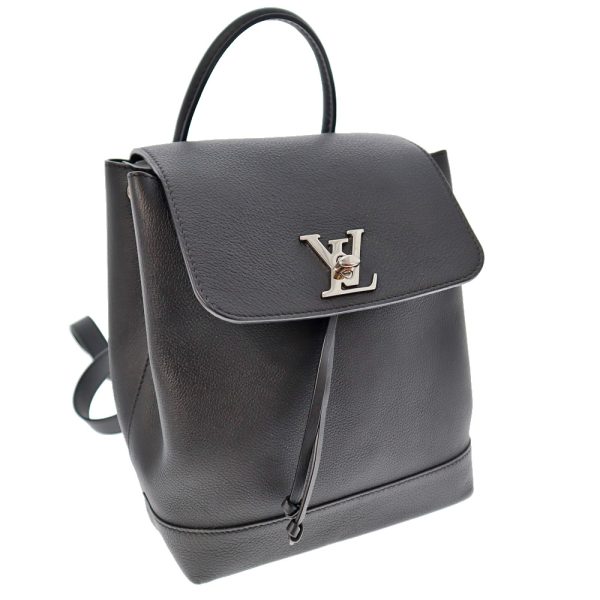 22 5779 1 Louis Vuitton Lock Me Backpack Calf Leather Genuine Leather Black Silver Hardware Rucksack Backpack