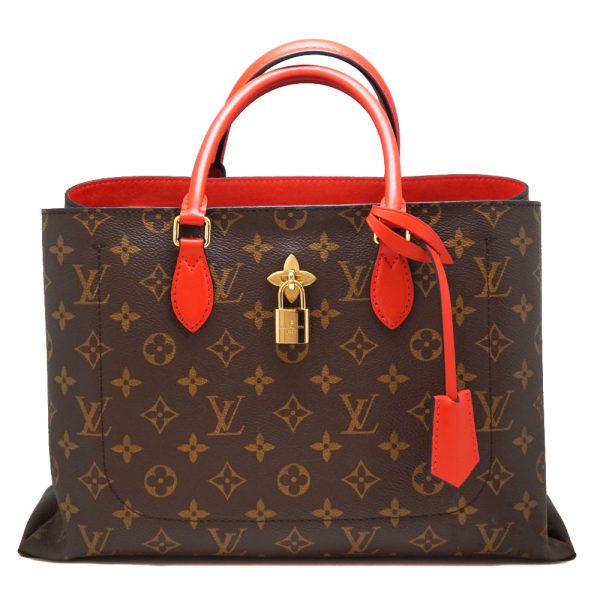 22 6545 Louis Vuitton Flower Tote Monogram Canvas Brown Red Handbag Shoulder Bag