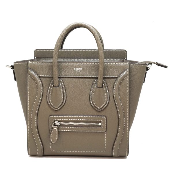 22 6771 CELINE Luggage Nano 2WAY Handbag Shoulder Bag Greige Beige Gray