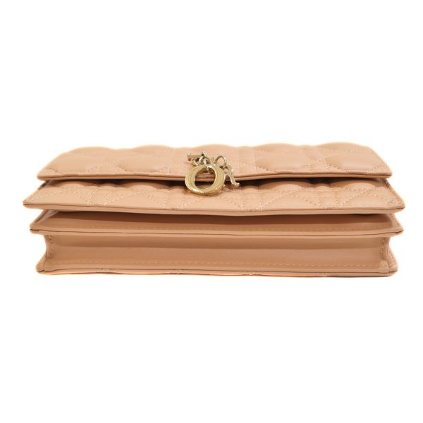 22 7519 4 Christian Dior Top Handle Clutch Bag Lambskin Cannage Pink Beige Rose des Vents Gold