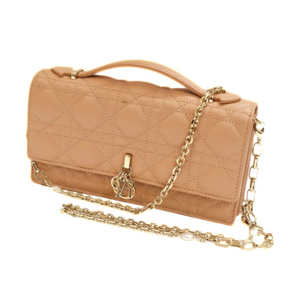 22 7519 Christian Dior Top Handle Clutch Bag Lambskin Cannage Pink Beige Rose des Vents Gold