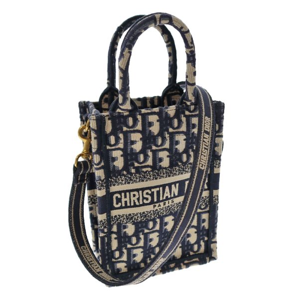 22 7522 1 Christian Dior canvas Book Tote Mini Phone Bag Navy