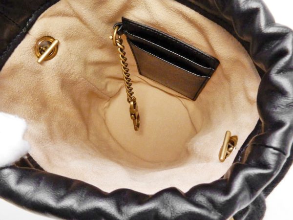 22037200406 03 Gucci Leather Black GD Hardware GG Marmont Mini Bucket Bag Shoulder Bag