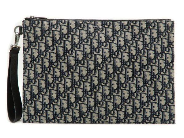 221020tjno7 01 Dior Canvas Calf Beige Black Navy Dior Oblique Jacquard A4 Pouch Clutch Bag