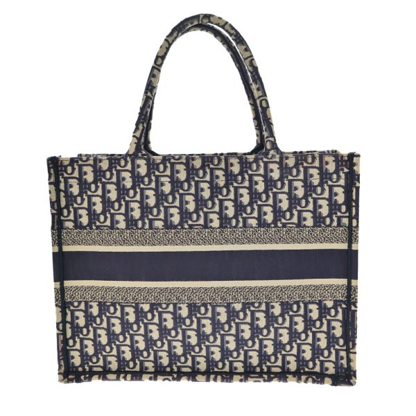 23 1281 2 Christian Dior Canvas Medium Women Tote Bag Navy Off White