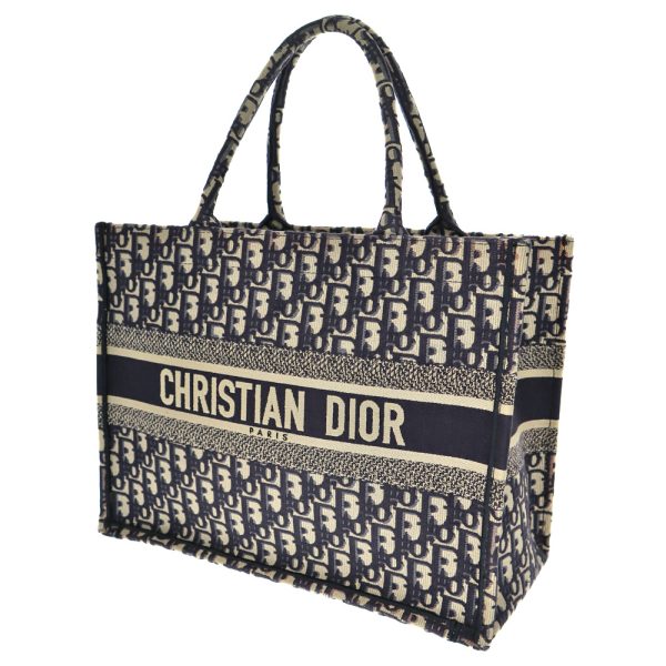 23 1281 Christian Dior Canvas Medium Women Tote Bag Navy Off White