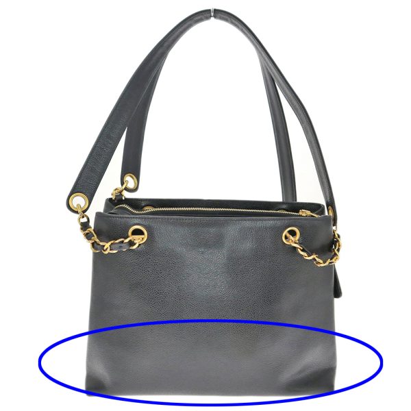 23 2150 2 CHANEL Caviar Skin Chain Shoulder Tote Bag for Women Black