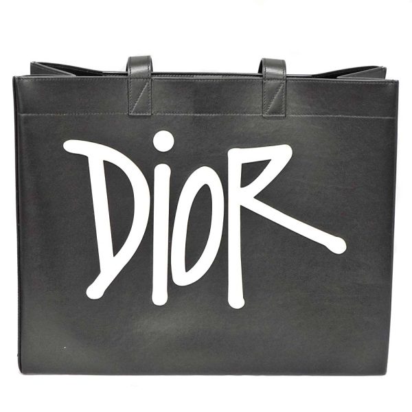 23 9163 1 Dior Stussy D Dior Leather Tote Bag Black