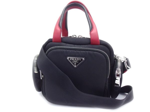 23017204031 01 Prada Nylon NERO Black x FUOCO Red TESSUTO POCKET 2WAY Bag