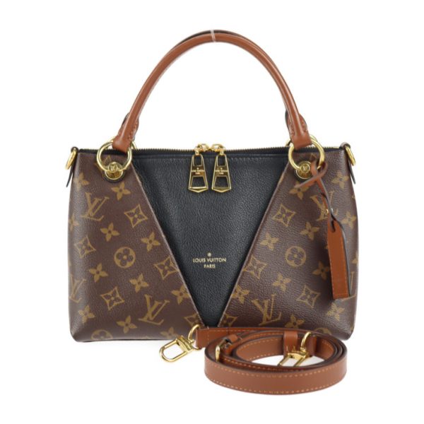 2303083007006 1 Louis Vuitton V Tote BB Handbag Monogram Canvas Leather 2way Shoulder Bag Brown Black Gold Hardware