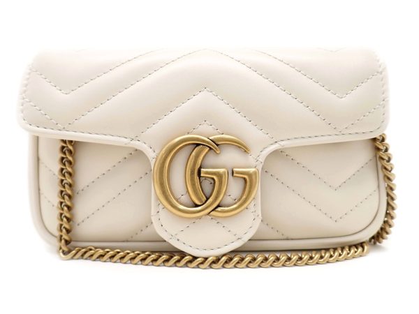 23127303943 01 Gucci GG Marmont Quilted Leather White Chevron Super Mini Bag Chain Shoulder Bag