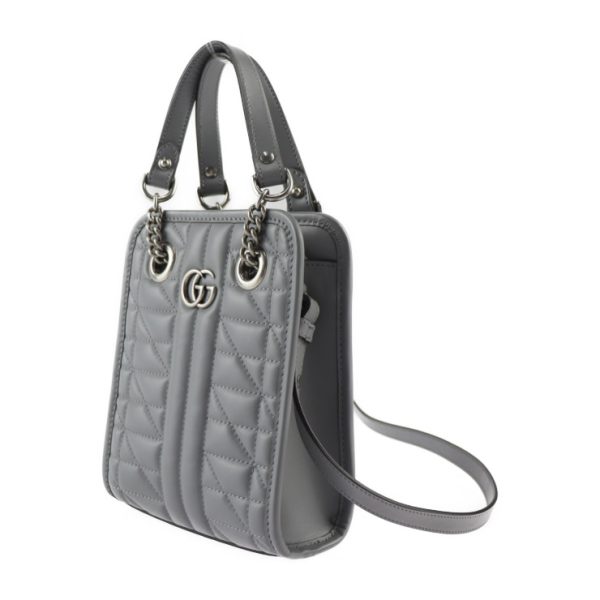 2319113008125 2 GUCCI GG Marmont Handbag Quilted Leather 2 Way Shoulder Bag Grey Silver