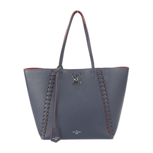 2320023007132 1 Louis Vuitton Lock Me Hippo Tote Cabas Turnlock Grained Calf Leather Marine Rouge