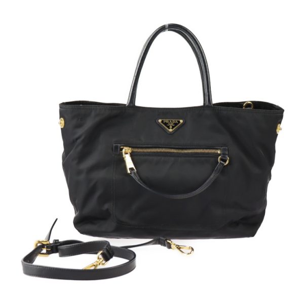 2330113007228 1 Prada Handbag Nylon Leather Black Gold Hardware 2way Shoulder Bag