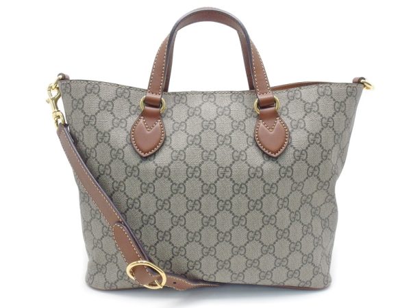 2366aucno1 01 Gucci Canvas x Leather Beige x Ebony GG Supreme Canvas 2WAY Bag Tote Bag