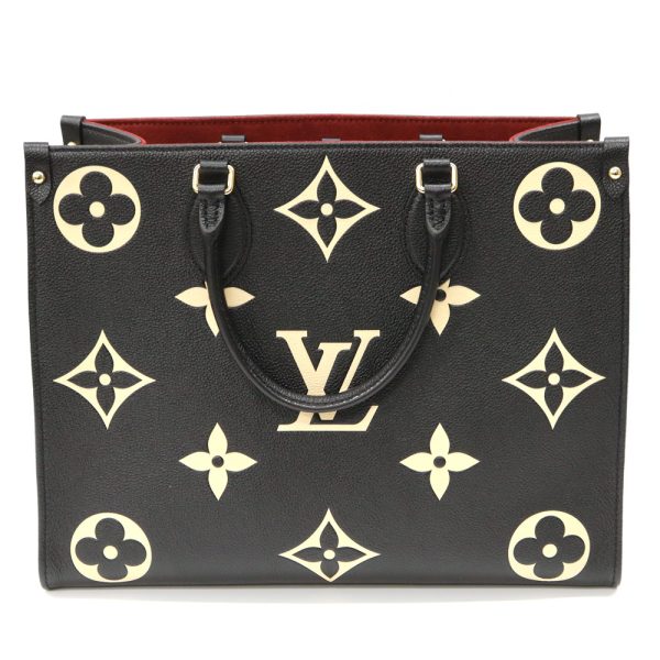 24 230 2 Louis Vuitton On The Go MM Grained Calf Leather Monogram Empreinte Tote Bag Black Beige