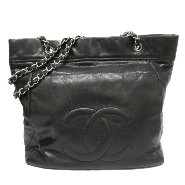 24013061 Chanel Caviar Skin Chain Tote Bag Black