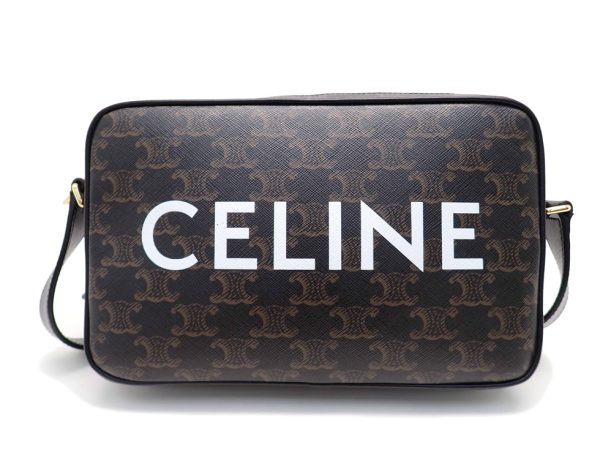 24017304160 01 Celine Triomphe canvas x calfskin black CELINE print medium messenger bag