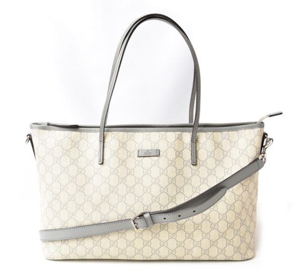 24030212 g 1 Gucci GG Supreme Tote Bag Canvas Light Gray Beige