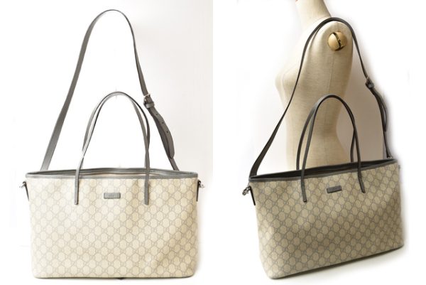 24030212 g 3 Gucci GG Supreme Tote Bag Canvas Light Gray Beige