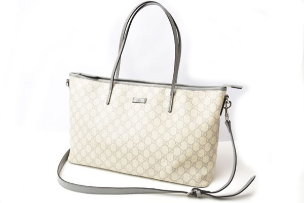 24030212 g 4 Gucci GG Supreme Tote Bag Canvas Light Gray Beige