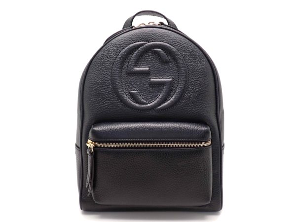 24120tjno17 01 Gucci Leather Black Interlocking G Soho Backpack Outlet Item