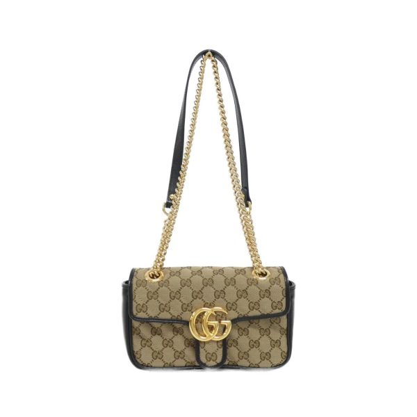 2600069380990 1 b Gucci GG Marmont Canvas Leather Shoulder Bag Biege