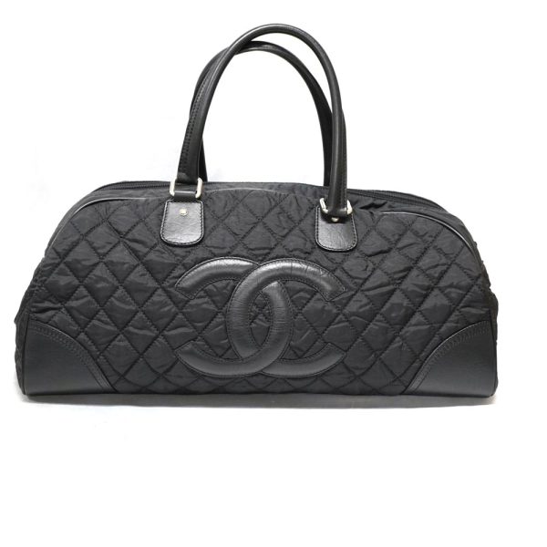 2677 1 CHANEL Nylon Boston Bag Travel Bag Black Leather Black Coco Mark Silver