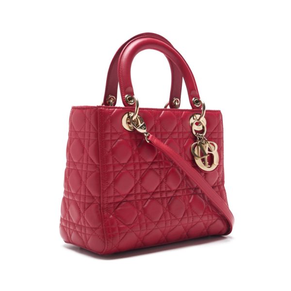 3 Dior Cannage Lambskin Handbag Red