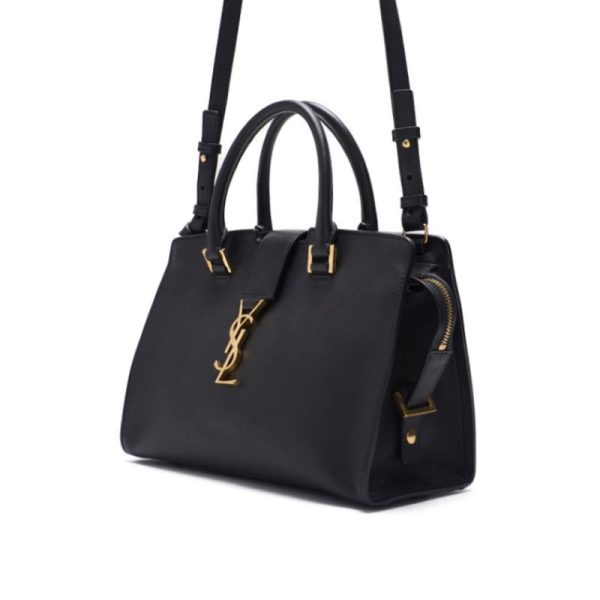 3 Saint Laurent Baby Cabas Leather Handbag Black