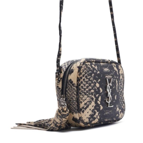 3 Saint Laurent Python print fringed Shoulder Bag Black Beige