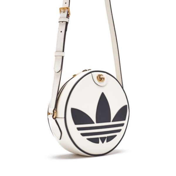 3 Gucci x Adidas GG Marmont Round Mini Leather Shoulder Bag White