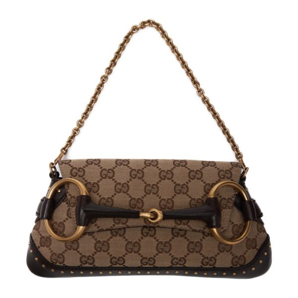 3 Gucci GG Canvas Chain Leather Shoulder Bag Brown