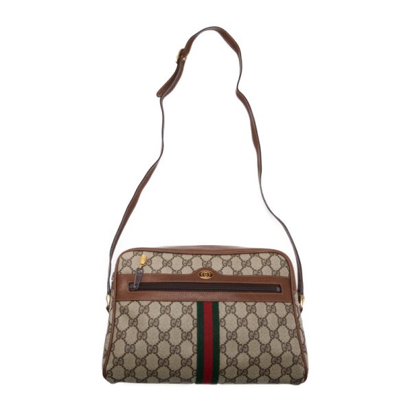 3 GUCCI GG Plus Sherry Line Leather Shoulder Bag Brown