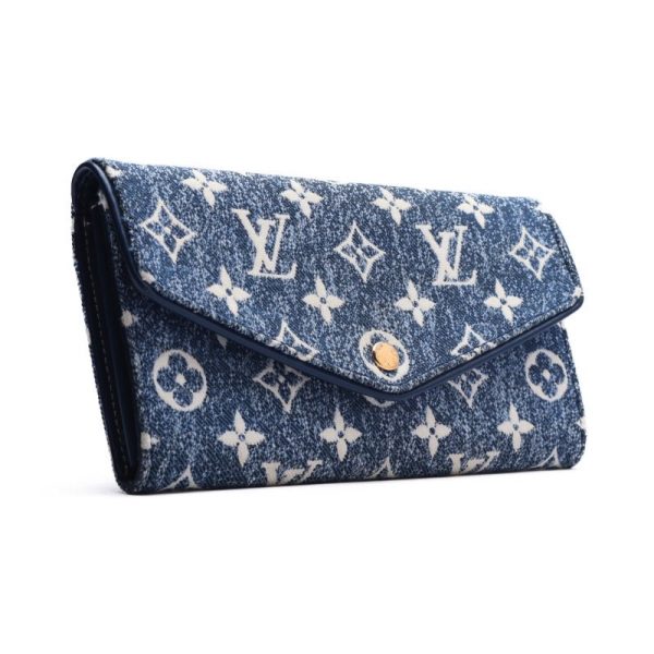 3 Louis Vuitton Portefeuille Sarah Monogram Denim Long Wallet Blue