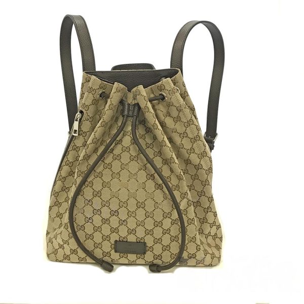 3 GUCCI Ruck Sack GG Canvas Backpack Brown Beige