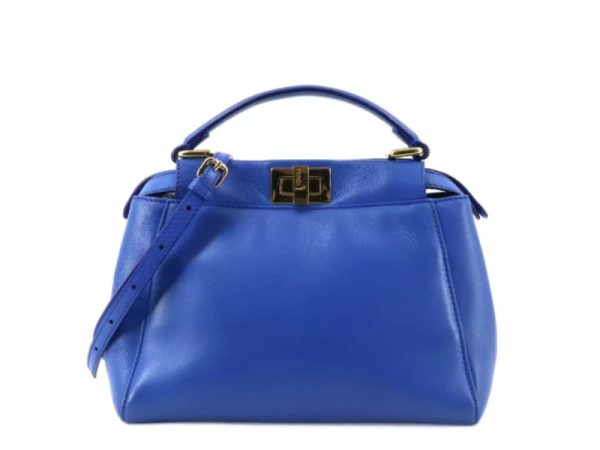 30441 0 Fendi Peekaboo Small Nappa Leather Shoulder Bag Blue