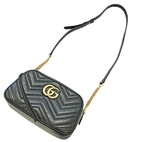 31004309315 62 05u Gucci GG Marmont Leather Chain Shoulder Bag Black