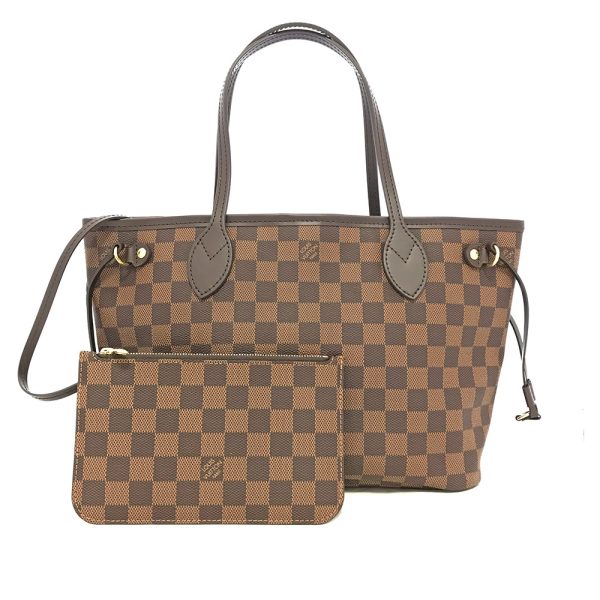 31005409315 129 01u Louis Vuitton Neverfull PM Damier Ebene Shoulder Bag Tote Bag Commuting Bag with Pouch Brown
