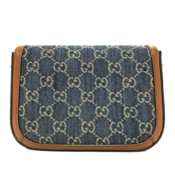 31008829315 7 07u Gucci Horsebit 1955 Mini Bag GG Denim Leather Shoulder Bag Navy Brown