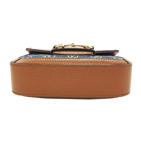 31008829315 7 08u Gucci Horsebit 1955 Mini Bag GG Denim Leather Shoulder Bag Navy Brown