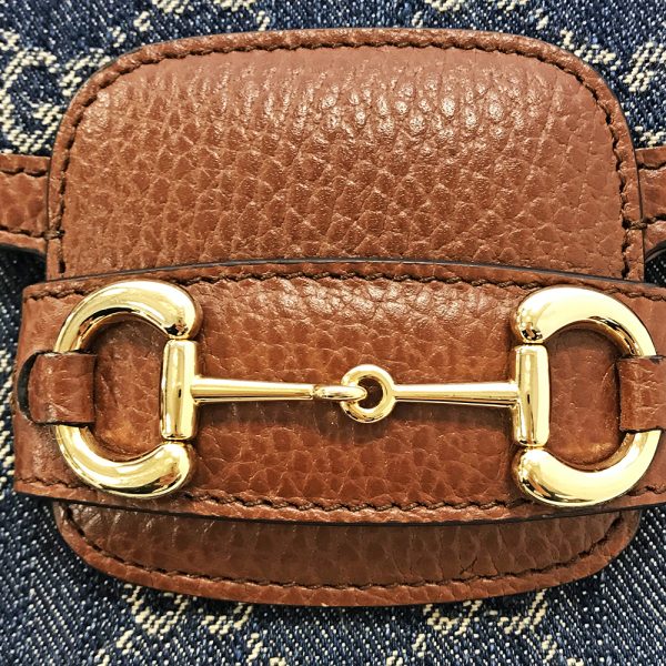 31008829315 7 12u Gucci Horsebit 1955 Mini Bag GG Denim Leather Shoulder Bag Navy Brown
