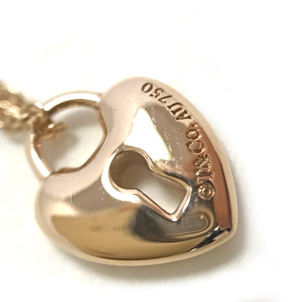 31034629315 43 09u Tiffany Co Heart Lock Pendant 40cm K18RG Necklace Rose Gold