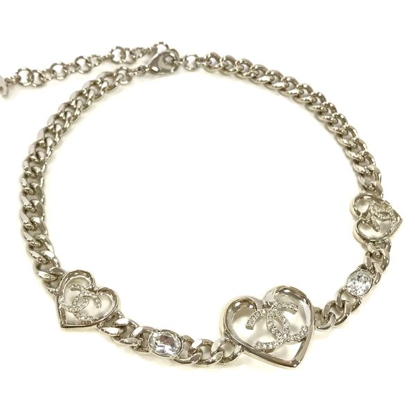 31034639315 12 02u Chanel Heart Choker 32 37cm Silver Coco Mark Rhinestone