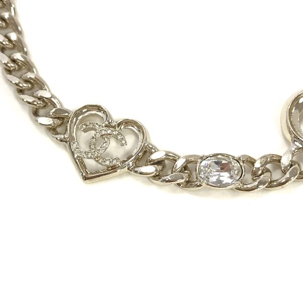 31034639315 12 04u Chanel Heart Choker 32 37cm Silver Coco Mark Rhinestone