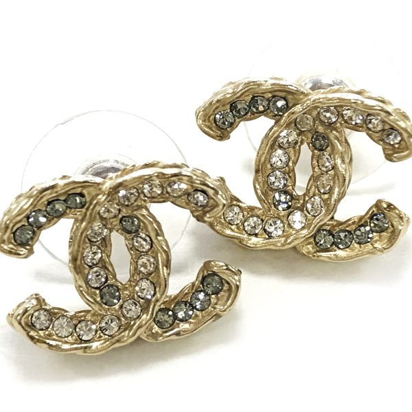 31035699315 23 02u Chanel Rhinestone Earrings Coco Mark Gold