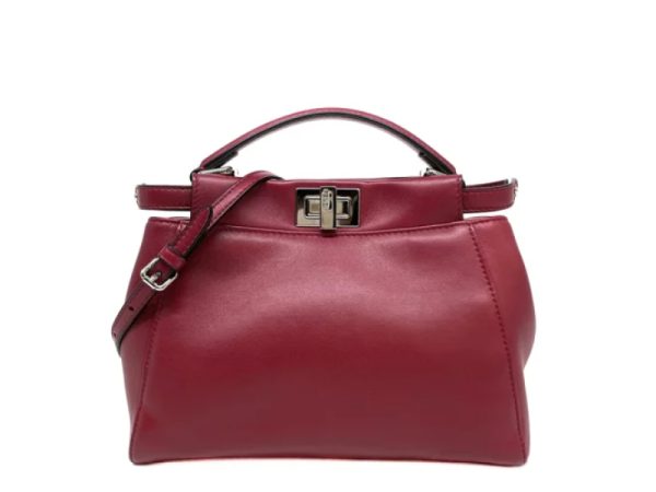 31841 0 FENDI Peekaboo Small Nappa Leather Python Shoulder Bag Red