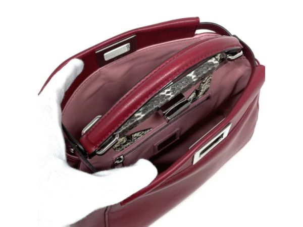 31841 3 FENDI Peekaboo Small Nappa Leather Python Shoulder Bag Red
